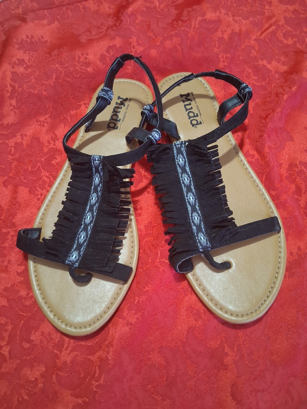 Mudd Black Fringe T-Strap Sandals - Women's